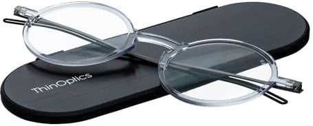 ThinOptics Manhattan Kompakte Lesebrille mit einer Stärke von 1,00 - Transparenter-Rahmen mit magnetischem Milano-Etui
