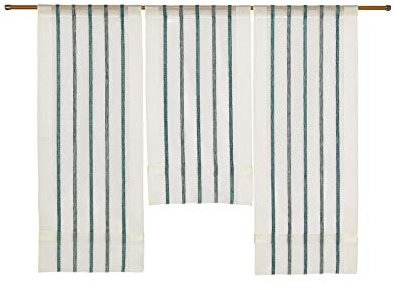 Decocompany Home Design Mini Flächenvorhang Set Petrol 2290 | 3 Teile | Scheibengardine Gesamtbreite 90cm (3x30cm) Höhe 80/60/80cm