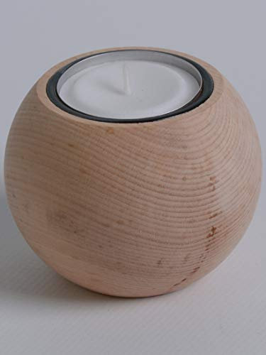 naturpur24.de Zirbenteelicht Quadratform mit Glas, rund 70 mm (70, Holz) - Kerzenhalter - Heimdekoration - Natur - Beige - Zirbenholz
