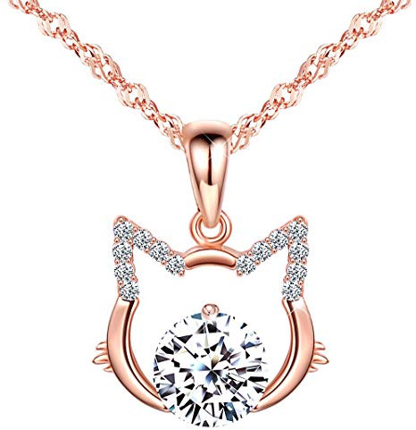 Unendlich U Damen Mädchen kette Halskette 925 Sterling Silber Kette mit Anhänger Zirkonia Leere Katze Anhänger,Rosegold