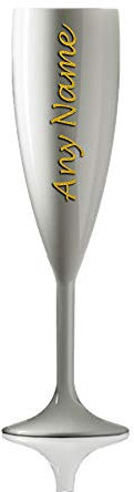 Personalised Virtually Unbreakable White Polycarbonate Champagne Flute - Any Name Multiple Colours Available - Glitter Gold