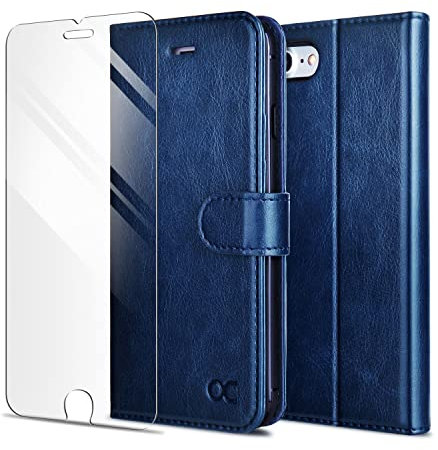 OCASE für iPhone SE 2022 5G Hülle iPhone 7/8/SE 2020 Handyhülle [mit Schutzfolie] [Premium Leder] Schutzhülle Klapphülle Handytasche Etui für iPhone SE 5G 3rd Generation Blau