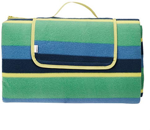 Amazon Basics Picknickdecke, campingdecke mit wasserdichter Unterseite, 200 x 200 cm, Streifen-design