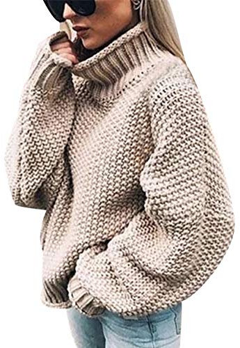 Pull Col Roulé Femme Grosse Maille Oversize Ample Loose Chaud Uni Pull-Over Tricoté Torsadé Manche Longue Epais Top Casual Pullover Jumper Kaki S