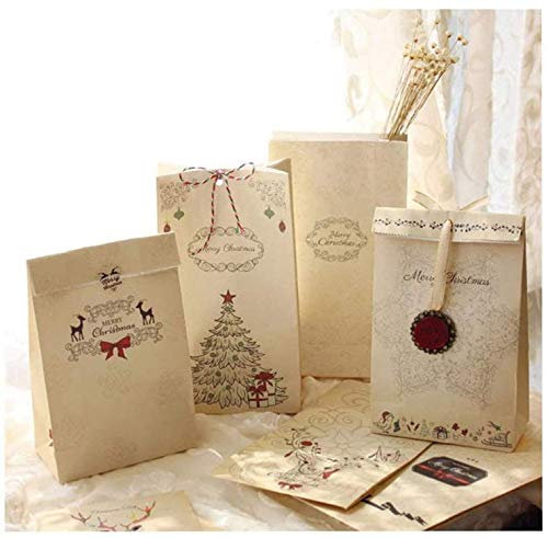 24 Stück Weihnachten Geschenktüten Adventskalender zum Befüllen Elegant Klein Papier Geschenktaschen 12 X 6 X 22cm