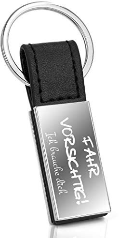 Mister Boncuk® Classy Schlüsselanhänger mit Gravur aus Leder - Fahr vorsichtig - Stylisch Eleganter Damen und Herren Anhänger (Fahr Vorsichtig Ich brauche Dich - Hochglanz)
