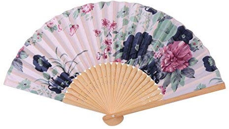 Bamboo Flower Frame Wedding Party Decorative Folding Dance Hand Fan Navy Blue
