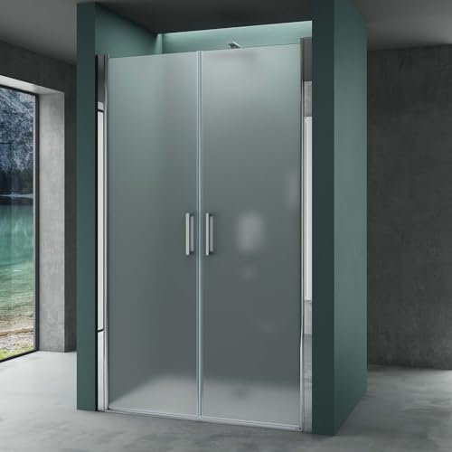 Mai & Mai Duschtür Nischentür dusche Duschabtrennung Duschkabine Schwingtür 180° Doppeltür 6mm ESG Nano-Beschichtung Vollsatiniert mit Hebe- und Senkmechanismus 115x195cm Teramo24VS