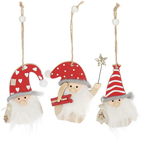 com-four® 3X Hängedeko Zwerg mit weißem Bart und roter Weihnachtsmütze - kleine Wichtel aus Holz zum Anhängen - 10 cm [Auswahl variiert] (03 Stück - 10cm)