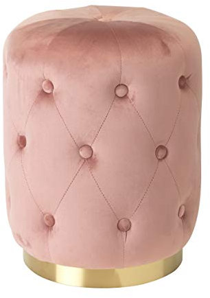 Montemaggi Pouf trapuntato cilindrico in velluto base dorata stile glam Rosa Cipria 36X36X47 cm