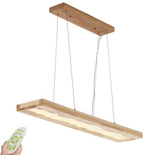 LED Pendelleuchte Esstisch verstellbare Hängelampe Holz rustikal dimmbar mit den Fernbedienung Rechteckige pendellampe höhenverstellbar Hängelampe esszimmer Arbeitszimmer Wohnzimmer Küche 3000-6500