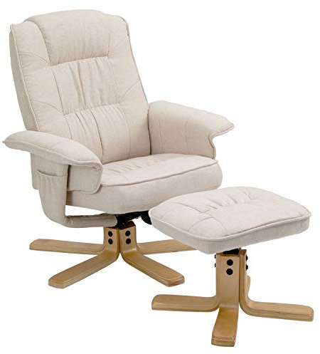 IDIMEX Fauteuil de Relaxation Charly avec Repose-Pieds Pouf, siège pivotant et Dossier inclinable, Assise rembourrée Confortable et Relax, revêtement en Tissu Beige