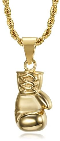 BOBIJOO JEWELRY - Anhänger Halskette Boxhandschuh Edelstahl Vergoldet Mann Frau Kette enthalten