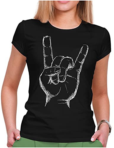 PAPAYANA - Heavy Metal Hand - Damen Fun T-Shirt Bedruckt - Regular Fit - Music Band Punk Rock - Schwarz - Medium