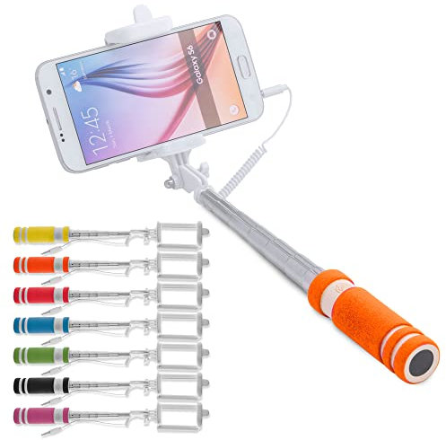 ANTEVIA Matériaux - Perche à Selfie Universelle Design et Ultra compacte avec Bouton de Prise Vue Jack | Plus 10 MODELES Couleur : Orange (Paicom Orange)