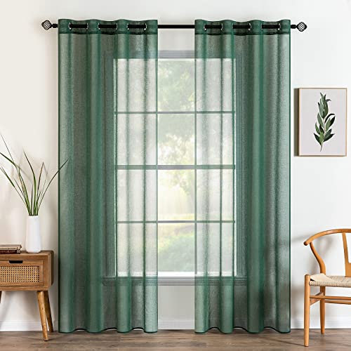 MIULEE Sheer Voile Vorhang mit Ösen Transparente Optik Gardine Ösenvorhang Ösenschal Transparent Durchsichtig für Schlafzimmer Wohnzimmer 140x145 cm (B x H) 2er Set Dunkelgrün