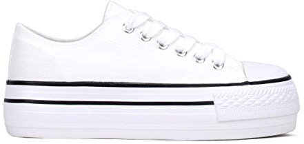 BOSANOVA Zapatillas Sneakers confeccionadas en Material de Canvas con Detalle de Finas lineas a Contraste en la Suela. Cierre con Cordones. Calzado para Mujer Blanco 36