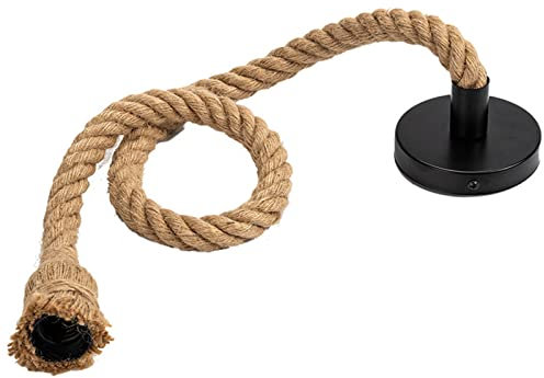 EUNEWR Retro Hanfseil Industrie Kronleuchter, DIY Hanfseil Vintage Hängenden Pendelleuchte mit E27 Lampenfassungen, Vintage Industrielles Deckenleuchte für Wohnzimmer Restaurant (1 light)