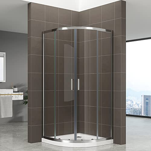 TIBY Cabine de douche 1/4 de cercle porte coulissante H 190 cm verre transparent 80 x 80 cm + receveur