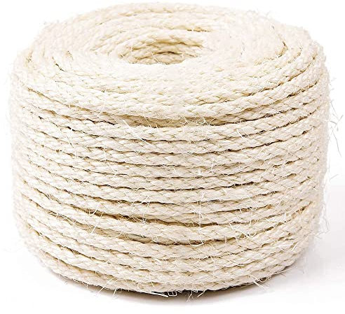 SGAVAHSG Sisal Rope for Cat Tree Cat Scratcher Repairing 33 FT, 6mm (1/4 inch) Diameter Natural Sisal Rope for Scratching Post Tower Replacement or Recovering, DIY Cat Scratcher
