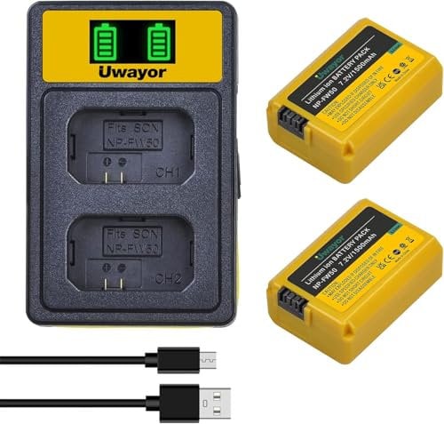 Uwayor NP-FW50 Camera Battery Charger Set Replacement Battery Kit USB Dual Slot for Sony A6000 A6500 A6400 A6300 A5000 A5100 A7 A7R A7R2 A7RII A55 A510 RX10 RX10II