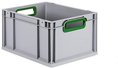PROREGAL Eurobox NextGen Color | HxBxT 22x30x40cm | 20 Liter | Griffe grün offen | Glatter Boden | Eurobehälter, Transportbox, Transportbehälter, Stapelbehälter