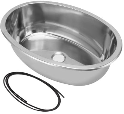 ANKROYU Fregadero de Acero Inoxidable Encastrable, Fregadero Ovalado para Cocina de Autocaravanas y Yates, Lavabo con Orificio de Drenaje, para Cocina y Baño, Tamaño 393 x 273 mm