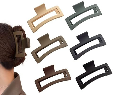 Lot de 6 grandes pinces à cheveux pour cheveux épais et antidérapantes de 12,7 cm pour femmes et filles - Pinces à cheveux mates - Accessoires de coiffure tendance (carré)