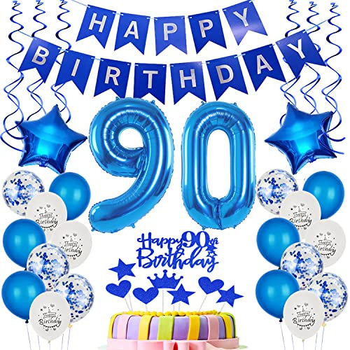 Folienballon 90. Geburtstag Dekoration Blau Tortendeko Geburtstag 90 Jahre Mann Luftballons 90 Mann Tortendeko 90. Männer ,Geburtstagsdeko 90 Jahre Happy Birthday 90 deko