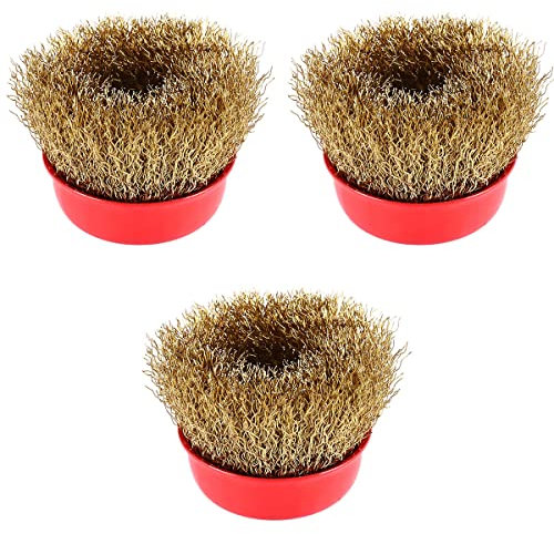Lot de 3 brosses métalliques rotatives pour enlever la rouille, brosse rotative en fil d'acier pour perceuse avec revêtement en laiton, meuleuse d'angle M14, 65 mm