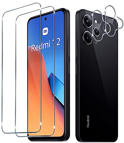 LiiLaa Schutzfolie für Xiaomi Redmi 12 4G/5G für Panzerglas, 2 Stück Gehärtete Glas Schutz Folie mit 2 Stück Kameraschutz, 9H displayschutz Ultra-klar Schutzglas