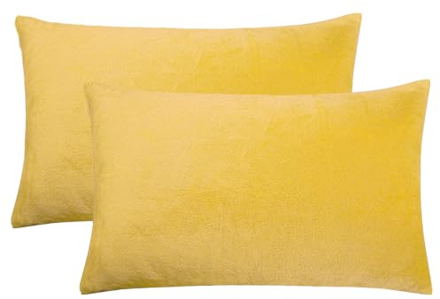Soifox 2er-Set Kissenbezug 40 x 80 cm - Samt Zierkissenbezüge Superweich Flauschig Kuschelig Kissenbezüge Dekorative Deko Kissen Sofakissen Lendenkissen Wurfkissenbezug Schlafzimmer Kissenhülle Gelb