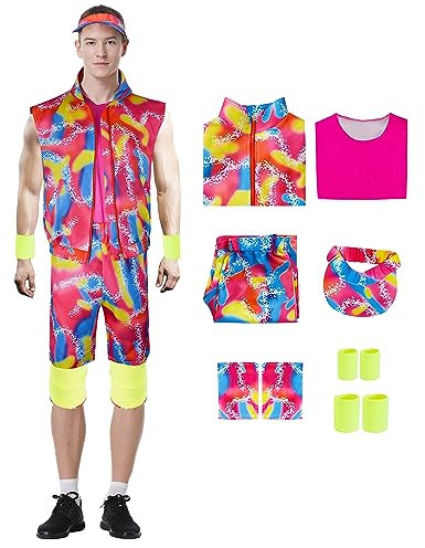 Ubaywey Hommes Femmes 80 's Costume Hippie Disco Hawaiian Beach Party Costume Vêtements de Sport Halloween Vintage Cosplay Costume (Pink, L)