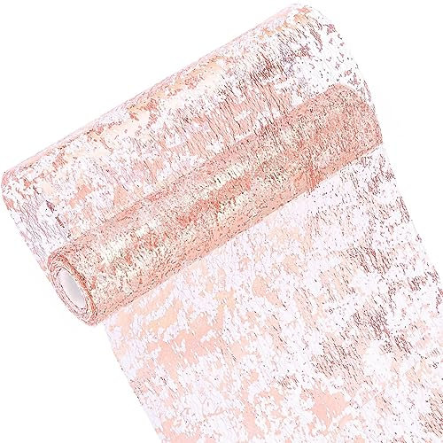 STOUCLA Chemin de table brillant or rose en polyester - Décoration de table réutilisable - Pour fêtes d'anniversaire de mariage, festival, Nouvel An et Pâques (28 cm x 10 m)