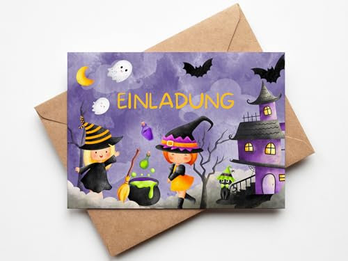 Paperlane by Essi Hexen Einladungskarten - Halloween Geburtstag - inkl. Umschläge (10er Set Einladungskarten, Hexe)