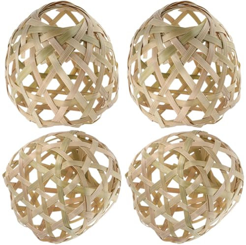 USHOBE 4 Stück Rattan-Lampenschirm Bambus-Lampenschirm Mini-Rattan-Korb-Kronleuchter-Lampenschirm Boho-Lampenschirme Ersatz Für Pendelleuchte Kleiner Lampenschirm Ornament