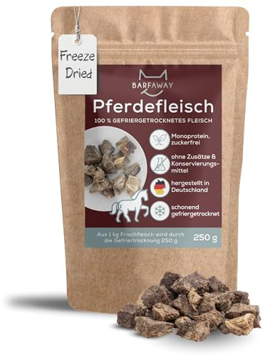 BARFAWAY gefriergetrocknetes Pferdefleisch, Premium Muskelfleisch, allergikerfreundlich, gesunde Hundeleckerlies, getreidefrei, zuckerfrei, 100% natürlich ohne Zusätze, Deutsche Herstellung, 250 g