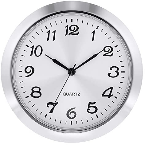 MoreChioce 55mm Quarz-Uhren-Einsatz, Klassischer Eingebauter Uhrenkopf Einbauuhr Einsteck-Uhrwerk mit Ziffern DIY Runde Quarz-Uhrwerk Geräuschlose Nicht Tickende Wanduhr #Silber#mit Batterie