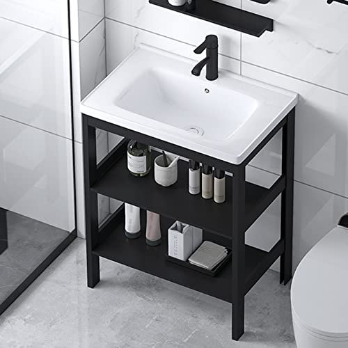 Fregadero independiente para lavandería, lavabo de cerámica, fregadero de cocina, lavabo de porcelana, rectángulo con juego de tabla de lavar con soporte y kit de drenaje para lava