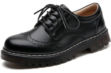 Oxford Shoes Women Slip Resistant Dress Shoes Wingtip Perforated Lace Up Low Heel Casual Work Office Dressy Business Shoes Black US 6