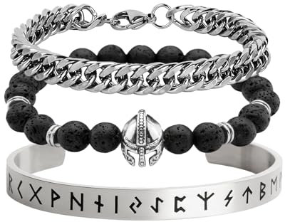 Eigso Edelstahl Manschette Armreif für Männer Frauen Viking Rune Zeichen Armband Armband Set für Mann Frau