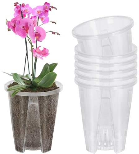Mineup 6Pcs Orchideentöpfe, 12CM Kunststoff Orchideen Pflanztöpfe, Transparente Orchideentöpfe Mit Drainagelöchern, Orchideentopf Transparent, Orchideen Übertopf Für Indoor Outdoor Garden Balkon