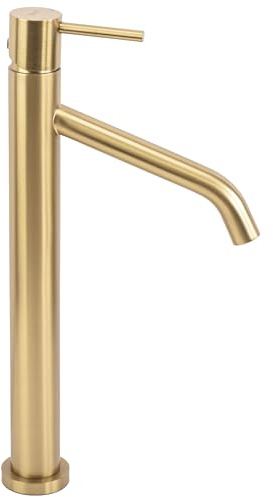 Rea Waschtischarmatur LEVEL BRUSH GOLD HIGH Wasserhahn Bad Badarmatur aus Messing Armatur für Waschbecken Badezimmer Mischbatterie Waschbecken Einhebel (Gold)