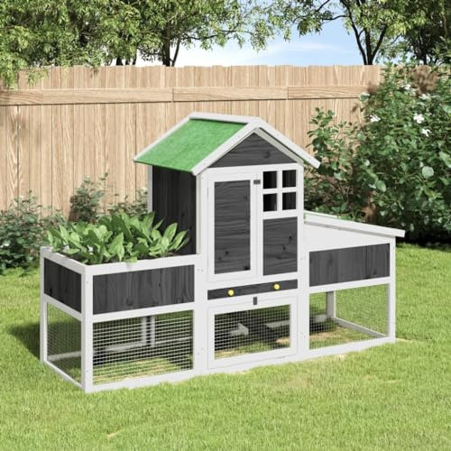 SMTSEC Kaninchenstall grau 170x63x113cm Massivholz Kiefer