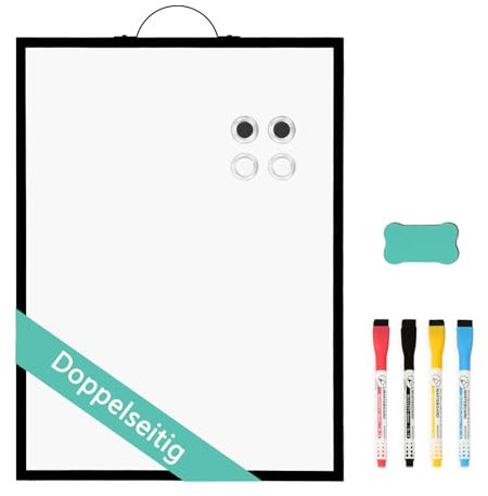 QUEENLINK Doppelseitiges Magnetisches Whiteboard, 30 x 40cm Dry Erase Board für die Wand, Kleine Schwarze Aluminiumrahmen Tafel mit Halterung, Tragbare Tafel für Haus Küche Büro AL70-WB2-V-3040-BLK