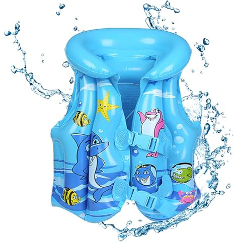 Kinder Schwimmweste Float Jacket, Aufblasbare Kleinkind Badeanzug Assist Bademode Schwimmtraining Auftrieb Badeweste Aufblasbare Schwimmweste (Blau, M)