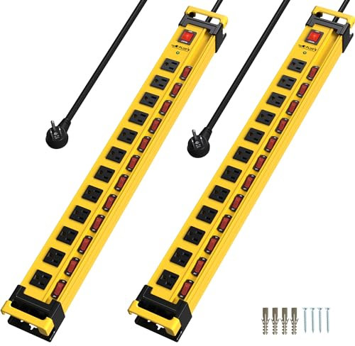 Plug'n 12 Steckdosen 3300J mit Überspannungsschutz, Einzelschalter, 9 Fuß/14 AWG/15 AMP/1875 W, Starker Metall-Stromstreifen mit Manager: