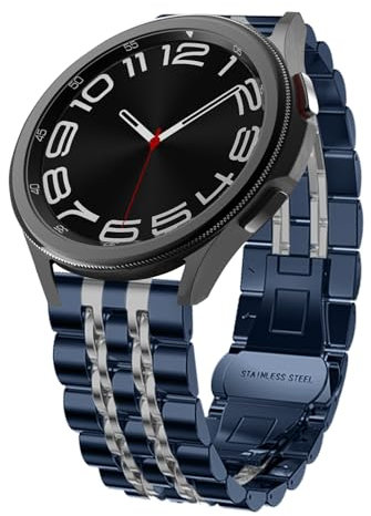 Hinnwer 20mm Bracelets de Montre Métal pour Samsung Galaxy Watch FE/Galaxy Watch 7/Watch 6/5/4 40 44mm Acier Inoxydable Bracelet de Remplacement pour Samsung Galaxy Watch 6 Classic Bleu+Argent