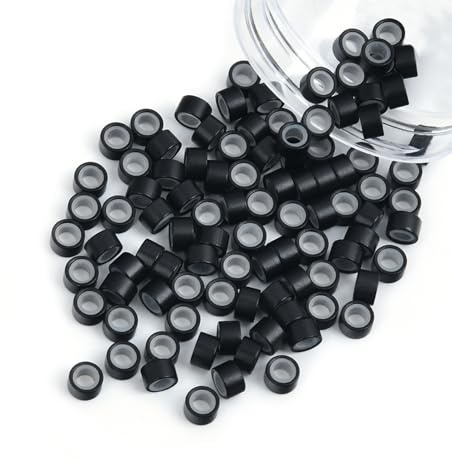 Vlasy Silicone Micro Beads, 5mm Hair Extension Beads, 100Pcs Black | Extension Beads for Micro Beads Hair Extensions, Micro Rings for Micro Rings Hair Extensions, Micro Rings Links Beads