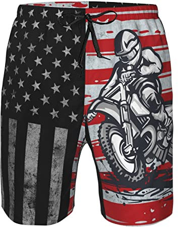 PAQGSREM Short de bain pour homme à séchage rapide avec poches, maillot de bain athlétique, course à pied, surf, entraînement, Motocross drapeau américain, S